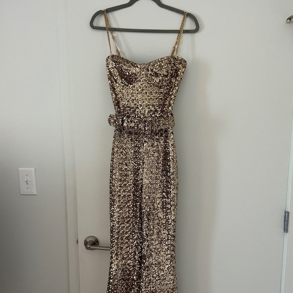 Nadine Merabi Gold Jumpsuit